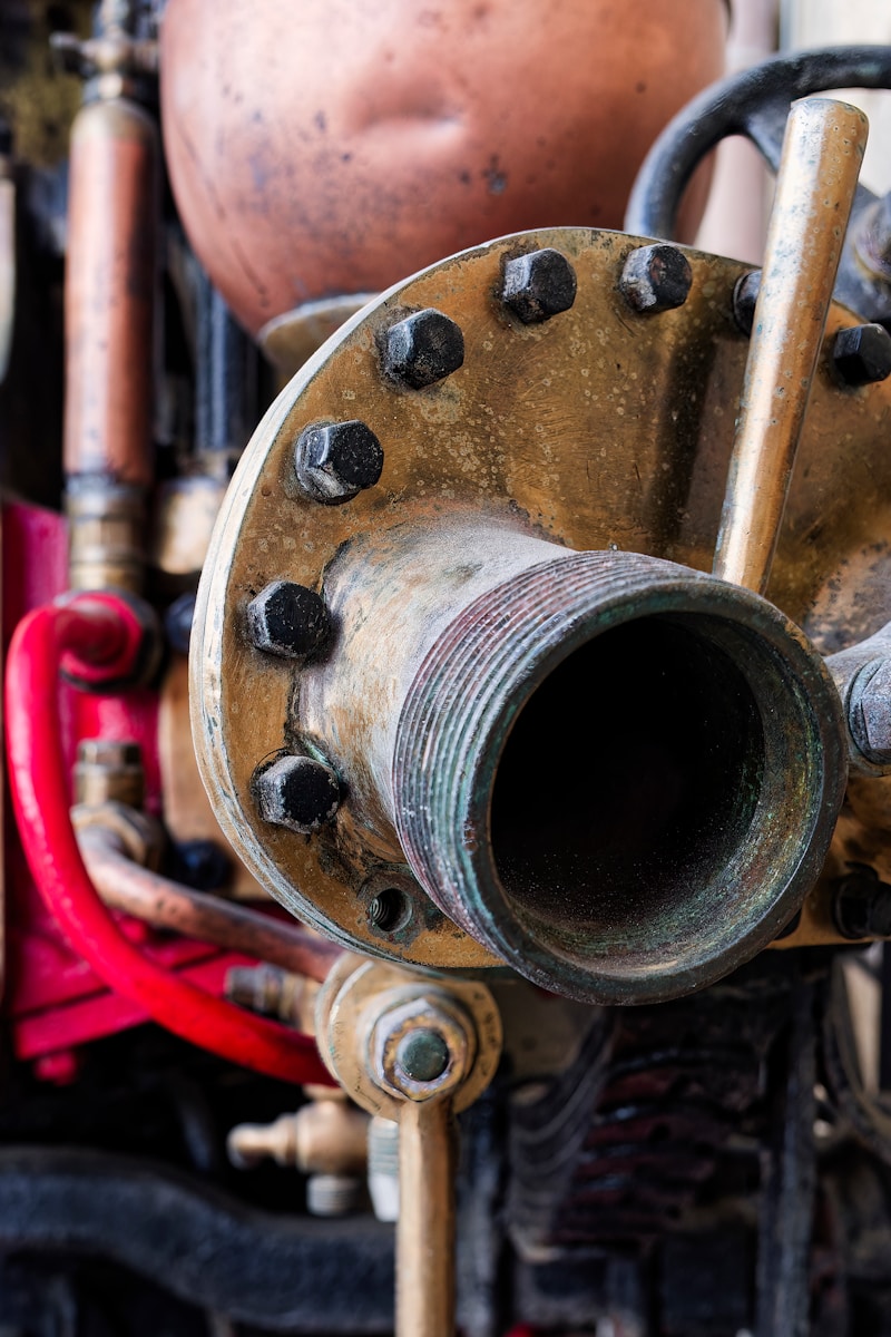 A close up of a machine with pipes and valves